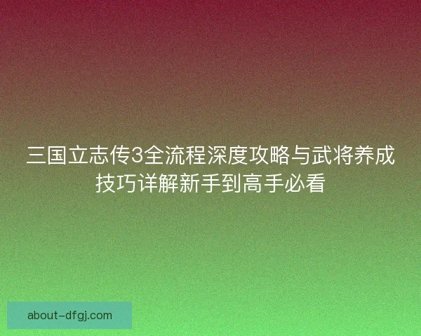 三国立志传3全流程深度攻略与武将养成技巧详解新手到高手必看